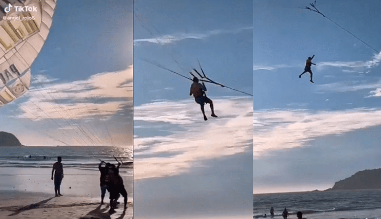 En playa de Mazatlán un turista cayó de parapente luego de que se rompiera el arnés